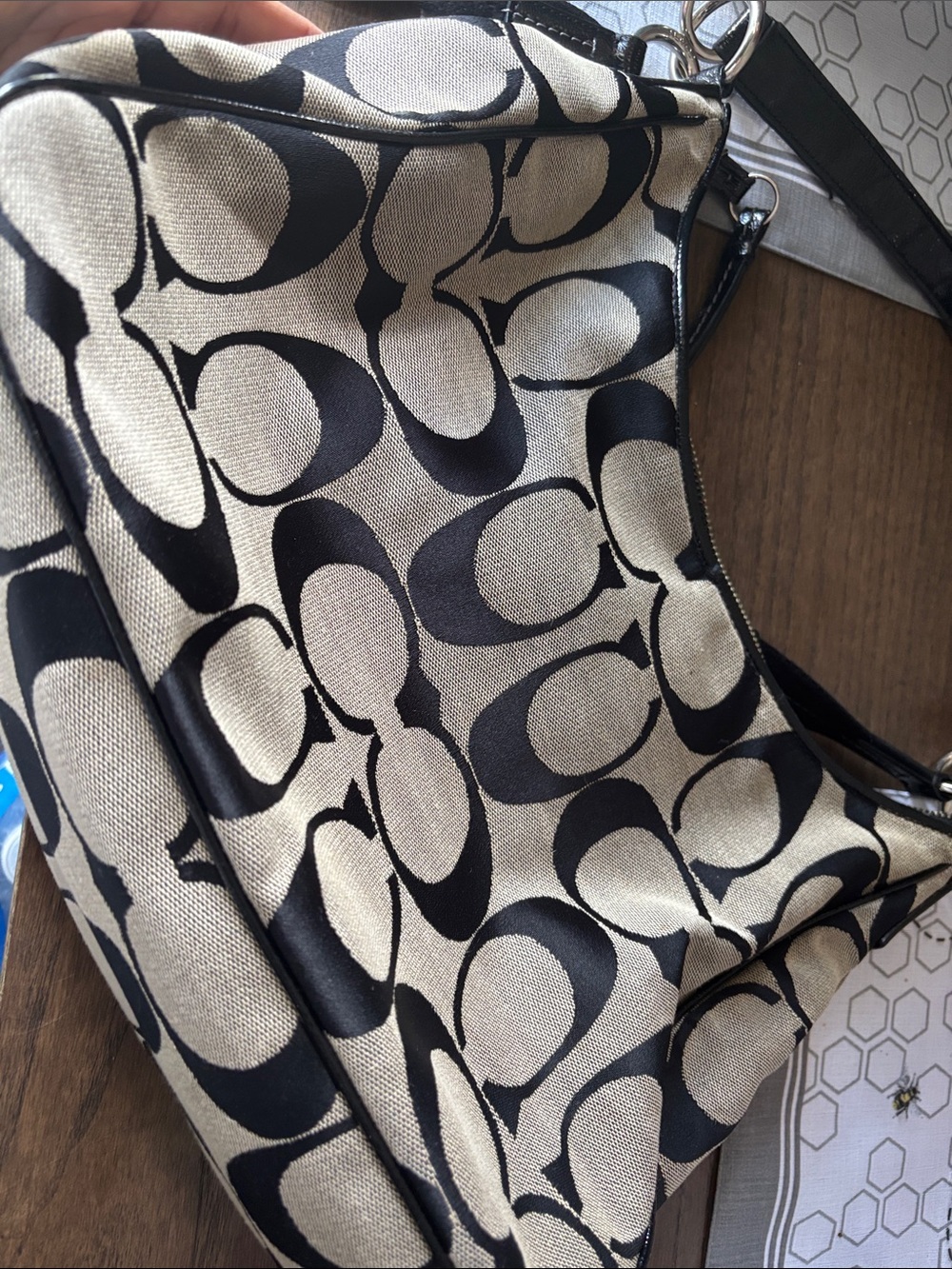 Coach Signature Strip Convertible Hobo Shoulder Bag - Picture 7 of 16